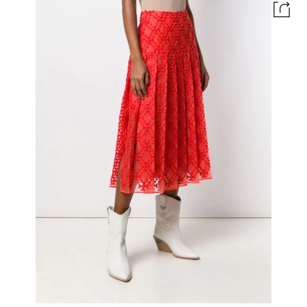 Pleated Midi Sangallo Organza Skirt In Red 36